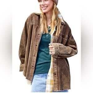 LA MIEL CORDUROY DAISY JACKET Oversized Dropped Long Sleeves Frayed Raw Hem Sz